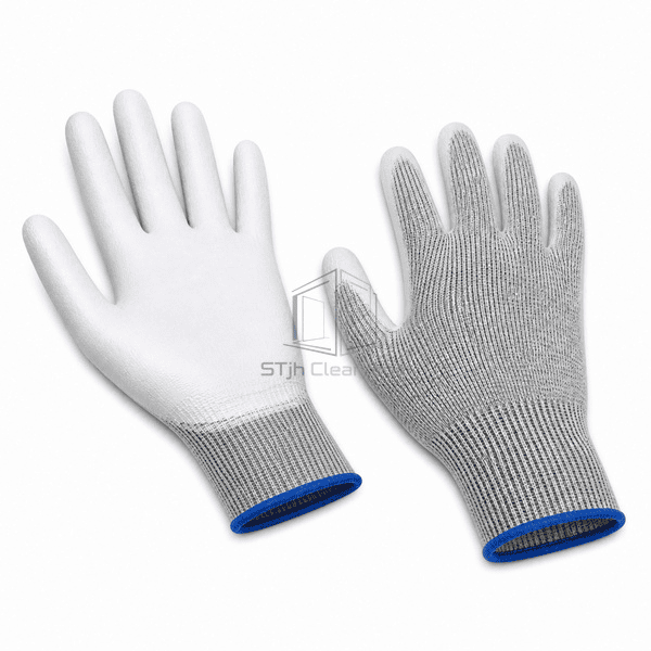 Seamless ESD assembly gloves laid flat in a shallow V