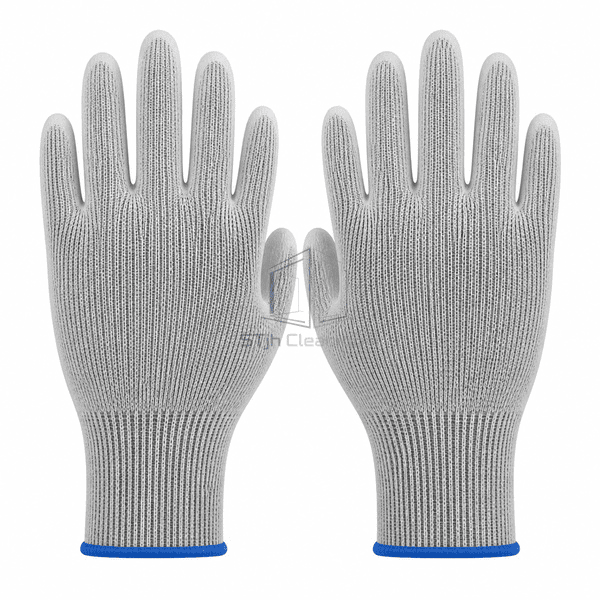 Gray conductive-knit backs of carbon-fiber ESD gloves