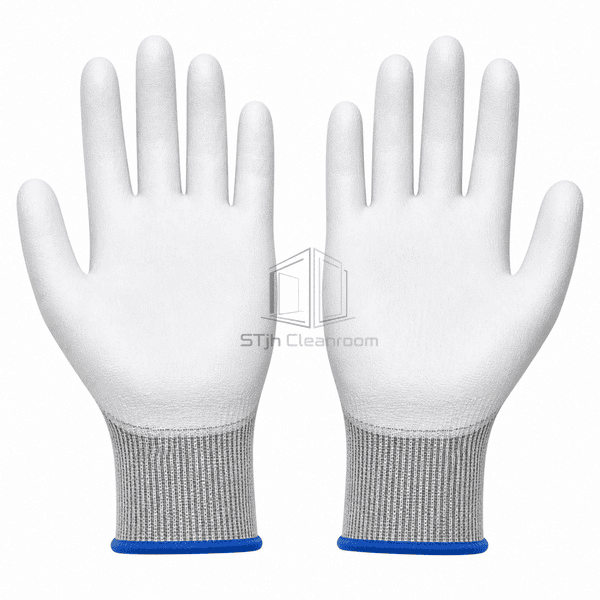 ESD glove pair showing full white polyurethane palm coating