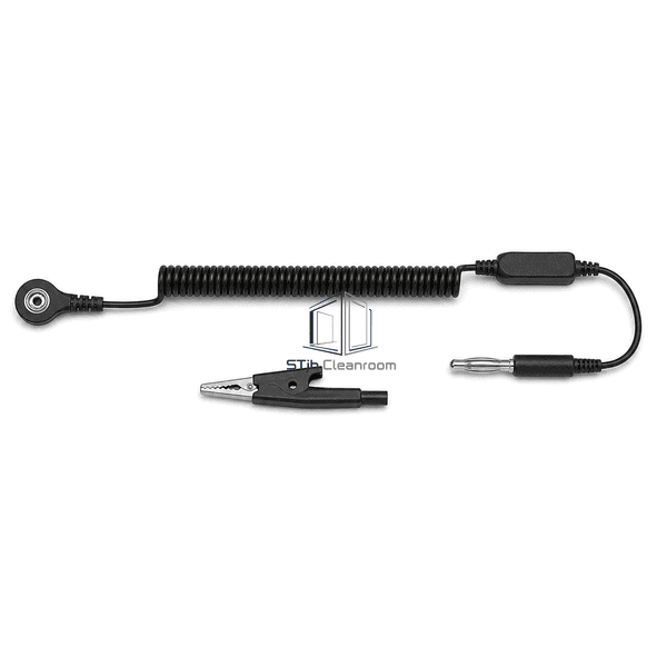 Front view of complete extended ESD grounding cord and alligator adapter