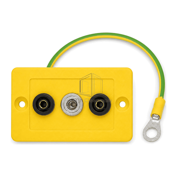 Overhead layout of ESD grounding socket faceplate terminal lead and screws