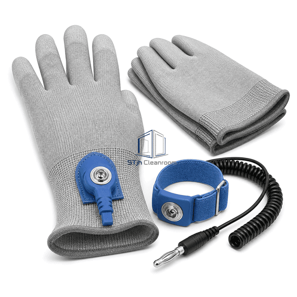 ESD glove cuff wrist snap coiled cord and banana plug interface