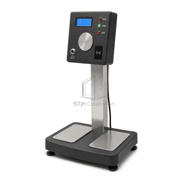 Side profile of freestanding ESD personnel tester post platform and cable route