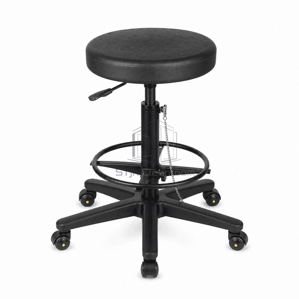 esd-stool-grounding-mechanism-view.jpg` — `Complete ESD stool view emphasizing height lever, conductive base and grounding connection