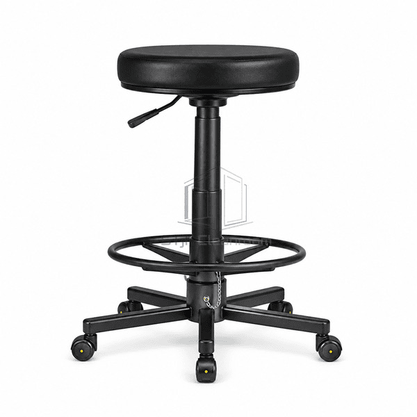 esd-stool-side-profile.jpg` — `Side profile of ESD stool showing pneumatic height column and circular foot ring
