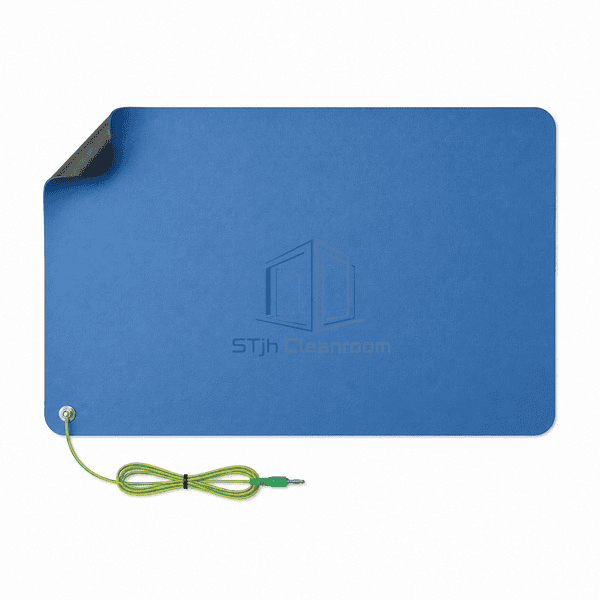 esd-table-mat-overhead-view.jpg` — `Overhead view of complete blue ESD table mat with rounded corners and ground snap