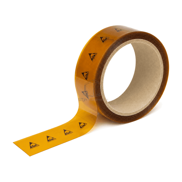 Complete ESD tape view emphasizing polymer backing adhesive edge and paperboard core