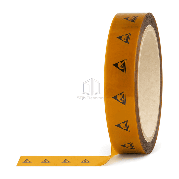 Side profile of complete ESD tape roll showing wound layers and backing width