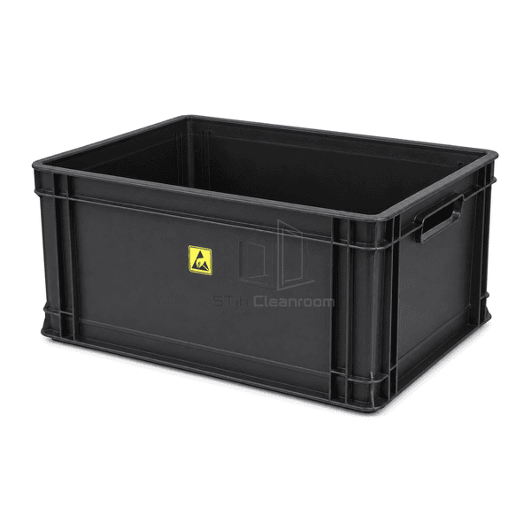 Close structural view of ESD tote stacking rim corner reinforcement and integral hand grip