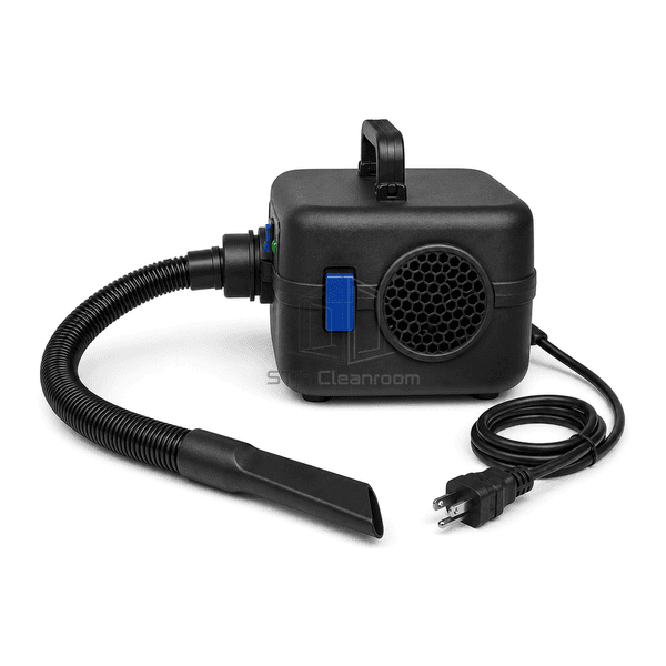 Side view of complete ESD vacuum cleaner showing filter grille and blue service latches
