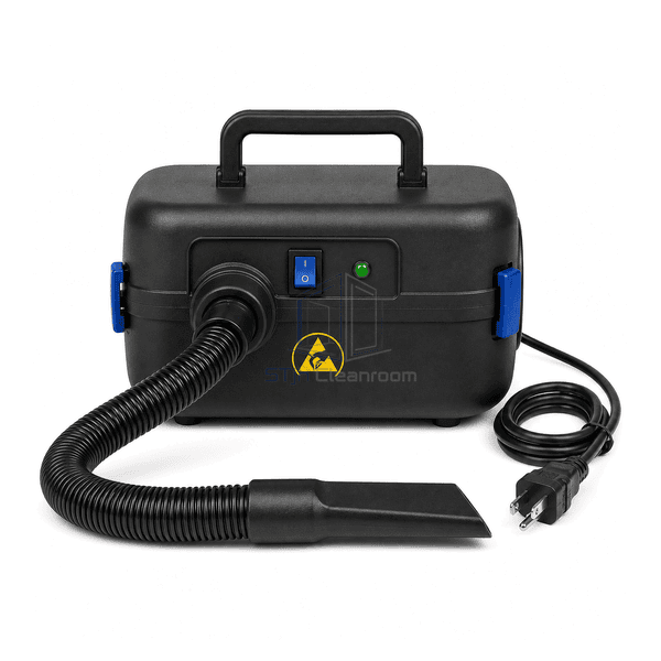 Front view of ESD-safe vacuum showing grounded hose inlet switch and status lamp