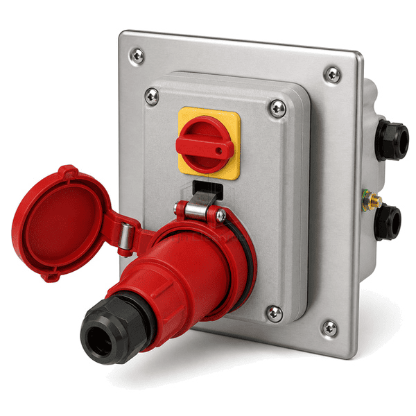 Close view of the plug retention mechanism and gasketed protective cap