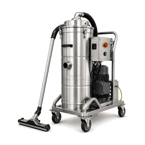 Side view showing protected motor and grounded stainless-steel tank