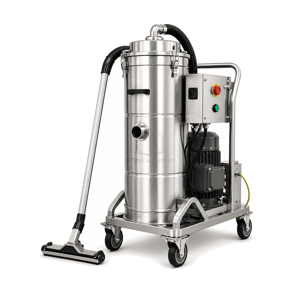 Front view of explosion-proof cleanroom vacuum and conductive hose