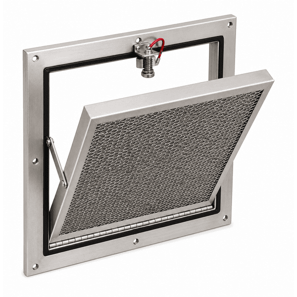 Close view of calibrated trigger perimeter seal tether and honeycomb panel edge
