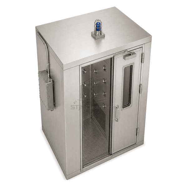 Overhead perspective of the bonded stainless air shower enclosure