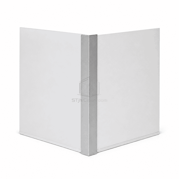 Upright square external profile covering a projecting cleanroom wall corner