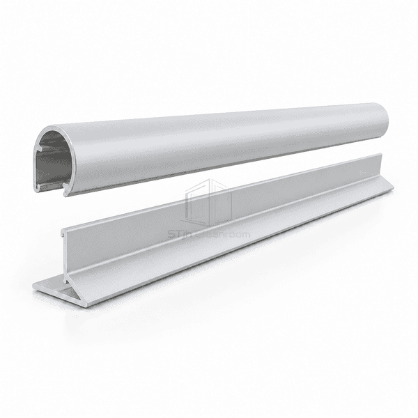 Horizontal full-length rounded external cleanroom corner extrusion