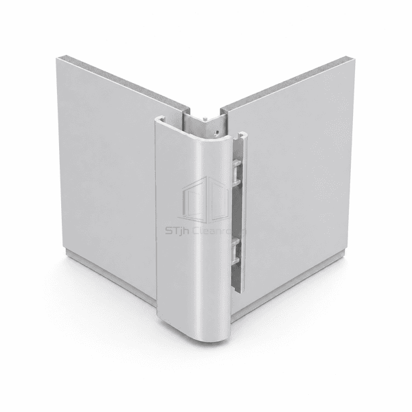 Close-up of the clip-on external cove face covering two wall-panel edges
