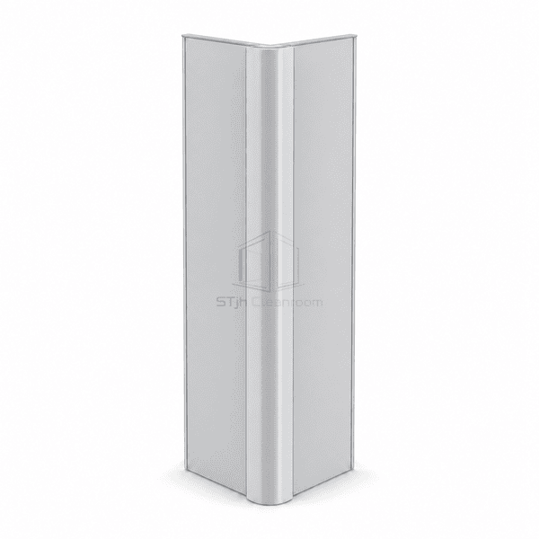 Upright external coving profile protecting a projecting cleanroom wall corner