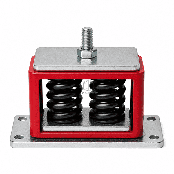 Complete horizontal view of a housed fan spring isolator