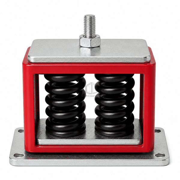 Front view showing two black springs and four base mounting holes