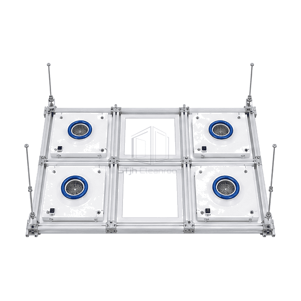 Top view of FFU grid bays power distribution rails and module support flanges