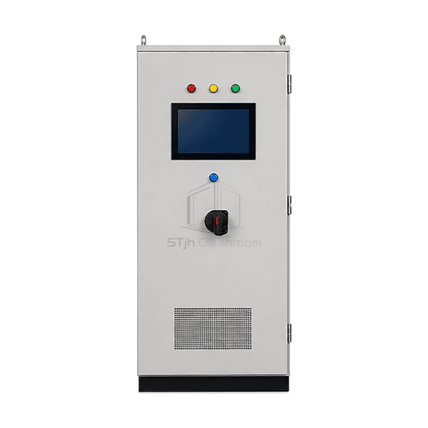 Front view of FFU central control system HMI status lamps and lockable doors