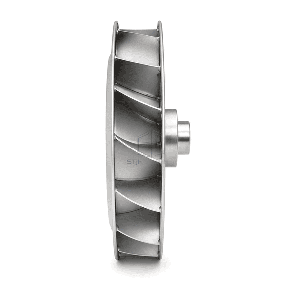 Edge-on side profile showing the FFU impeller wheel depth and blade construction
