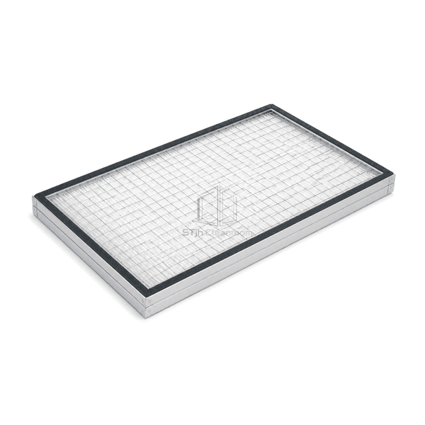 Horizontal rear view of the complete FFU HEPA panel and protective grid