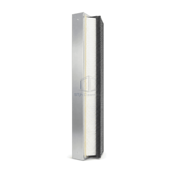 Edge-on view showing the FFU HEPA filter media-pack depth, potting and gasket