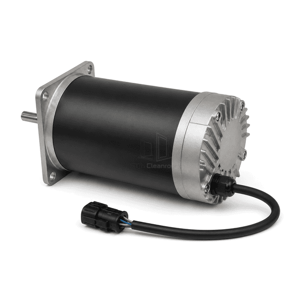 Rear three-quarter horizontal view of the complete FFU motor and ribbed end cap