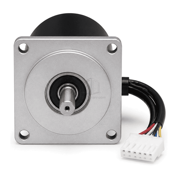 Straight front view of the FFU motor shaft, bearing and four-hole mounting flange