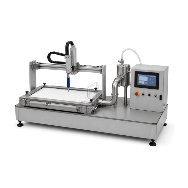 Filter leak test system in complete horizontal layout