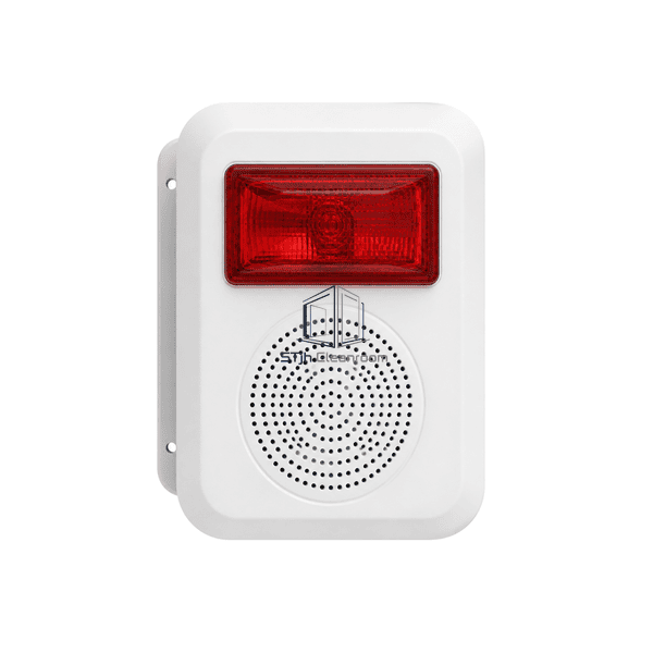 Front view of the horn strobe showing sounder grille and visual lens