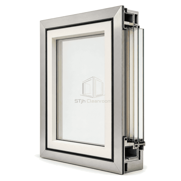 Cutaway showing fire-glass core protective panes and steel subframe