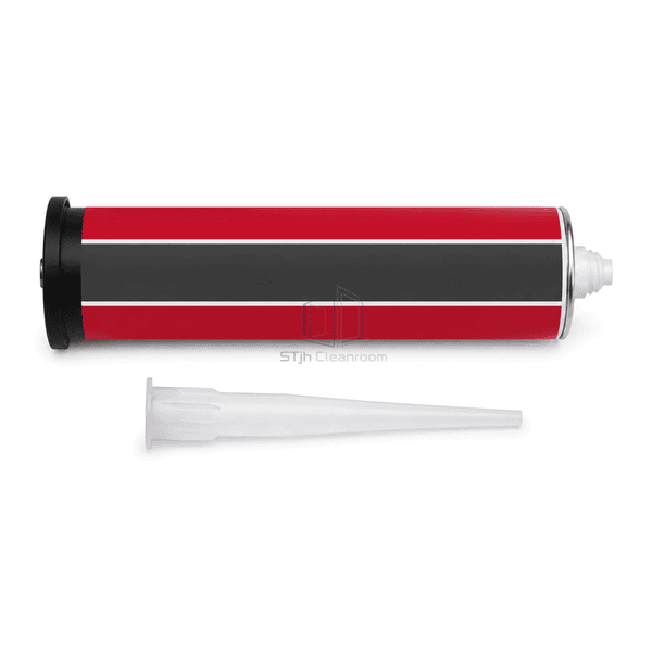 Complete horizontal firestop sealant cartridge with parallel tapered nozzle