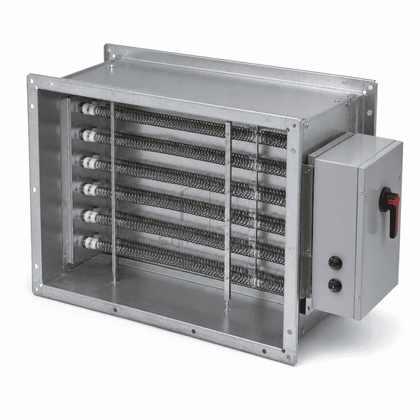 Rear high view of the single-bank duct electric heater