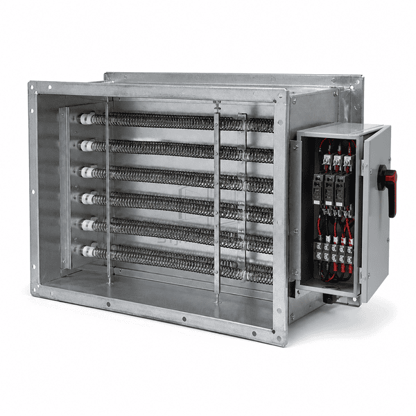 Duct electric heater with right control cabinet open
