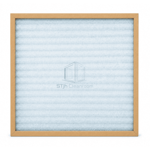 Front view of progressive-density media in a rigid flat pre-filter frame