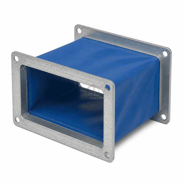 Reverse elevated view of fabric-to-flange seams and bolt holes