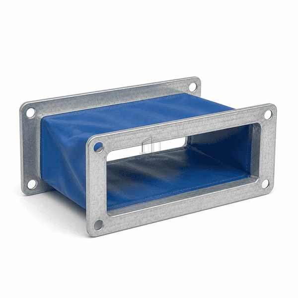 Low side profile showing blue fabric sleeve and twin flange depth