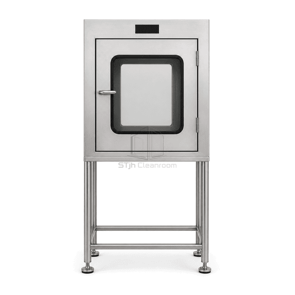 Front elevation of the floor-standing pass box with low transfer sill