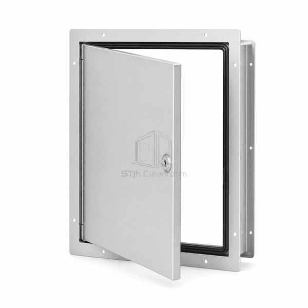 Side section showing the access leaf, backing frame and perimeter gasket