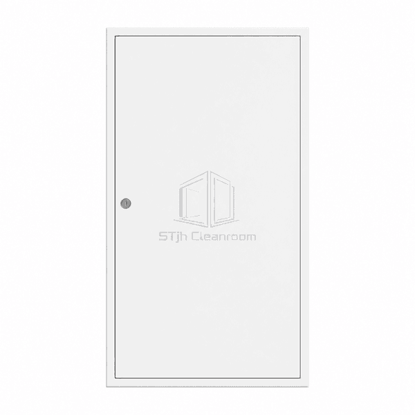 Front view of a closed cleanroom inspection hatch integrated in a wall panel