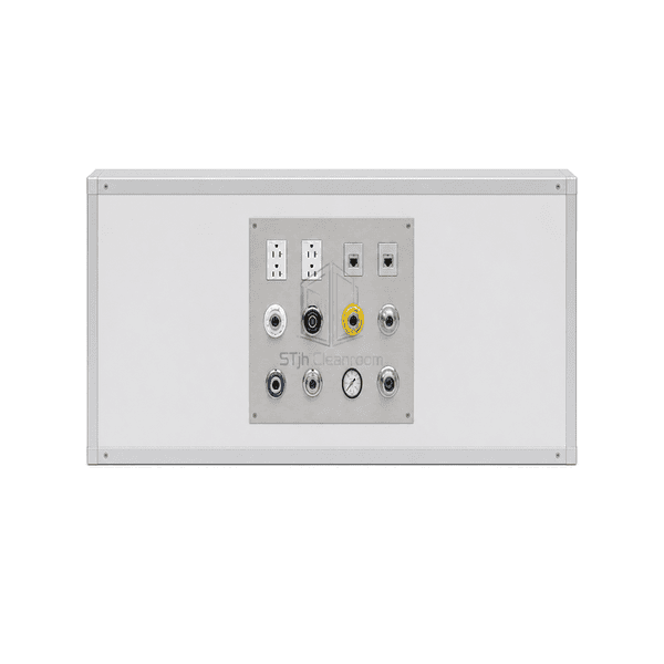 Horizontal cleanroom utility panel with electrical and process connections