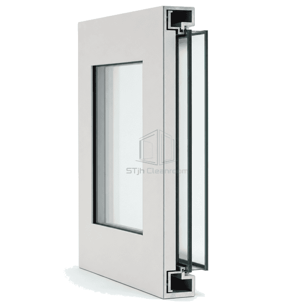 Section showing double glazing sealed cavity and hidden subframe