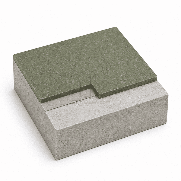 Cutaway showing polyurethane-cement floor thickness over prepared concrete