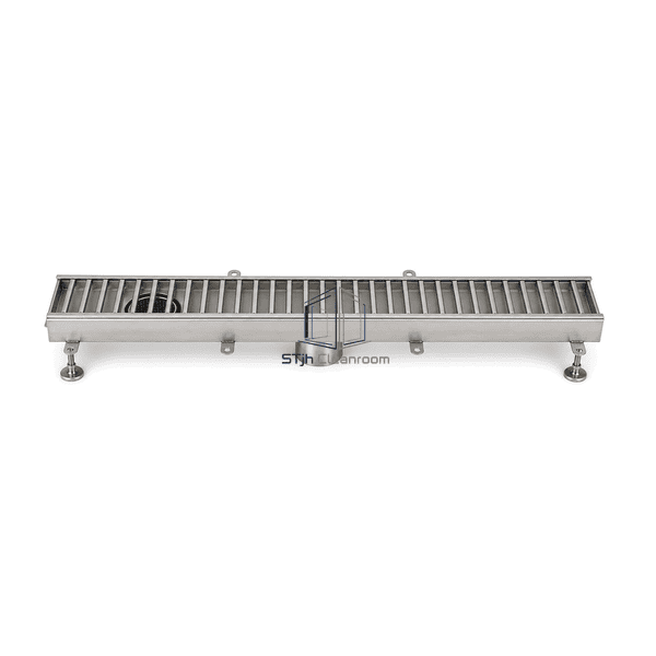 Long food-grade stainless steel channel drain with continuous anti-slip grating