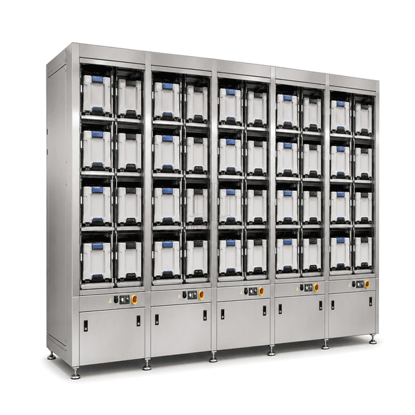 Wide multi-module FOUP storage cabinet with position status indicators